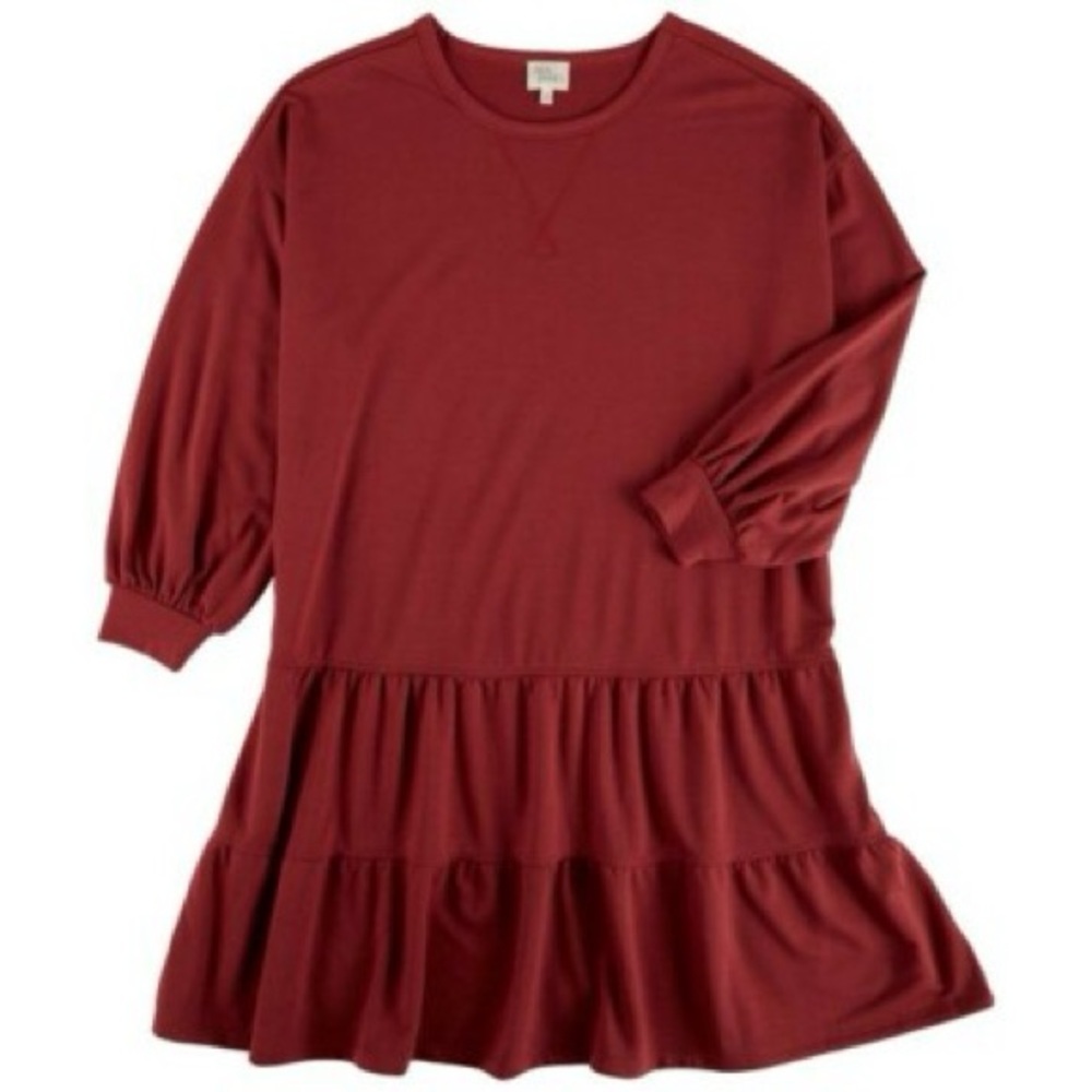 Women's Long Sleeve Tiered Dress - Red
